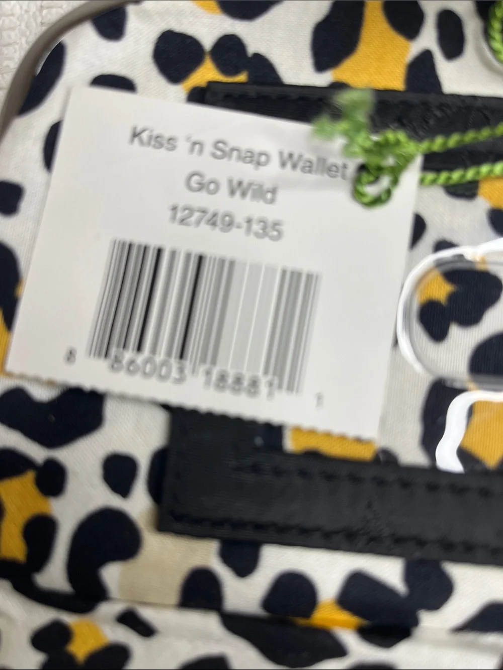 Vera Bradley Go Wild Kiss 'n Snap Wallet - Yellow, Black & White Leopard retired